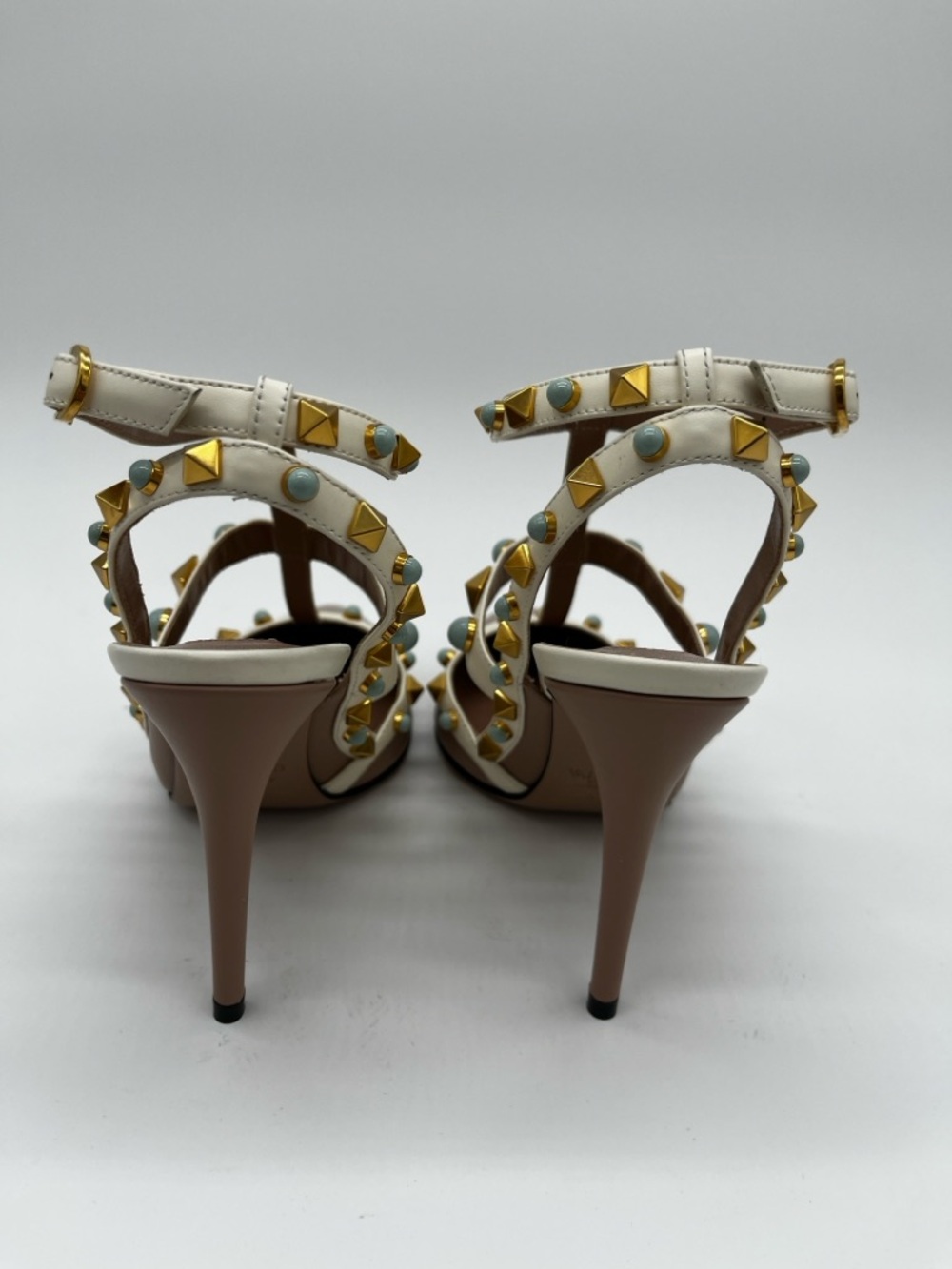 Valentino Garavani Rockstud Embellished Pumps Nude White Turquise - 37.5 US 7.5 - Picture 9 of 14